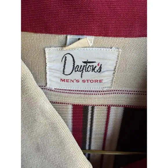 Vtg 70s Dayton’s Disco Shirt Men’s Red Gray Stripe Dagger Collar L USA 16-16.5 - Picture 3 of 11